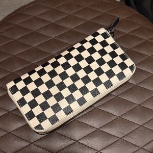 Clare V Zip Wallet Black and Cream Checkered